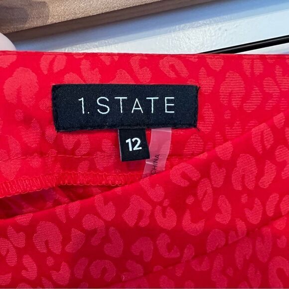 NWT 1.State Ruffle Front Tonal Leopard Pencil Skirt in Cherry Red 12 - Picture 5 of 6